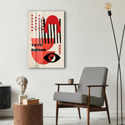 Colorful Yayoi Kusama abstract face glass wall art by Artdesigna featuring vibrant Japanese pop art design.