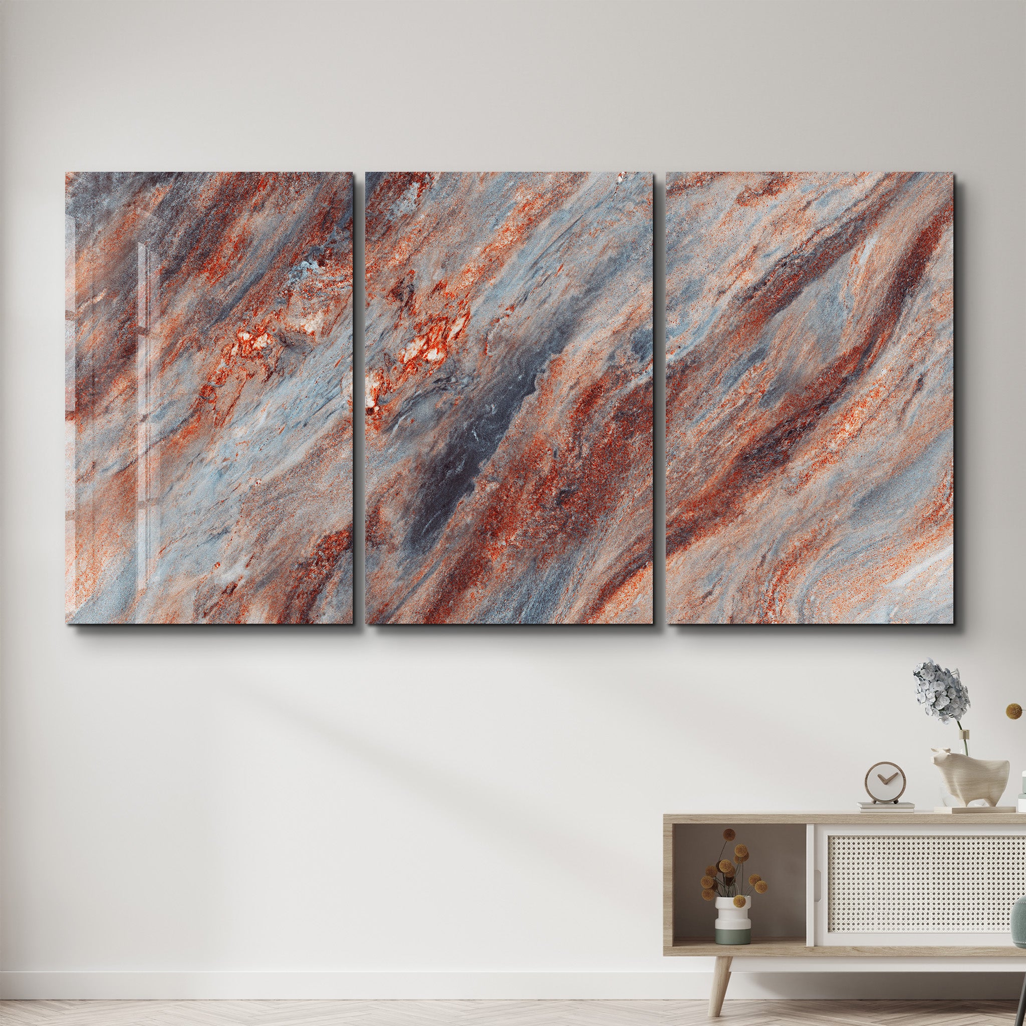 Ember Stone Abstract Trio | Glass Wall Art
