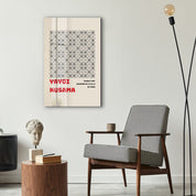 Japanese pop art glass wall art by Artdesigna featuring Yayoi Kusama's monochrome pattern design.