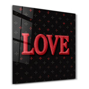 Glass wall art featuring midnight love-inspired square typography design by Artdesigna, with sleek glass finish and modern style.