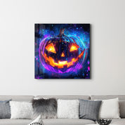 Neon Pumpkin | Halloween Style Glass Wall Art - Artdesigna