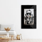 Glass wall art titled Silent Rebellion by Artdesigna featuring urban protest street art design.