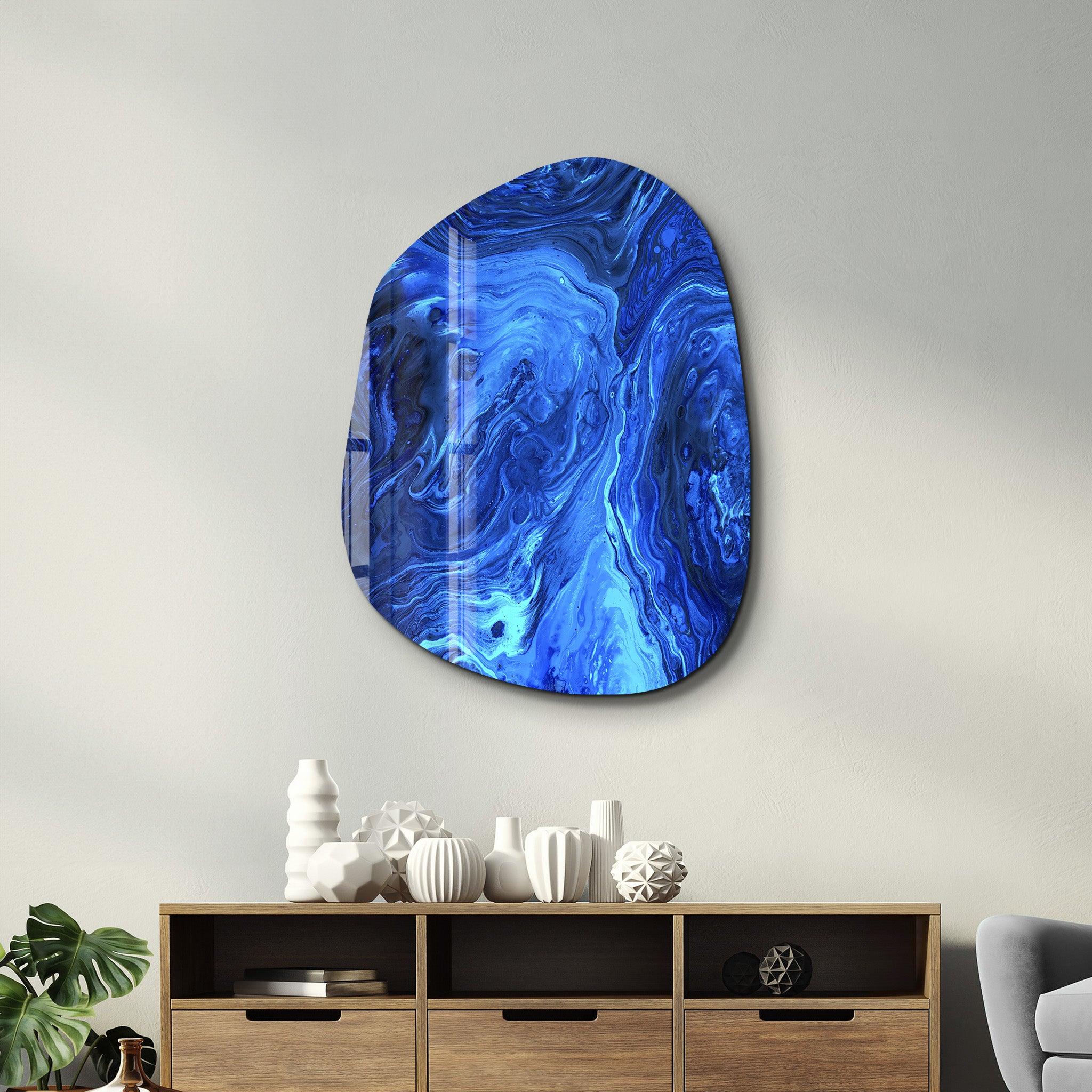 ・"Blue Ink"・Amorphous Collection Glass Wall Art - ArtDesigna Glass Printing Wall Art