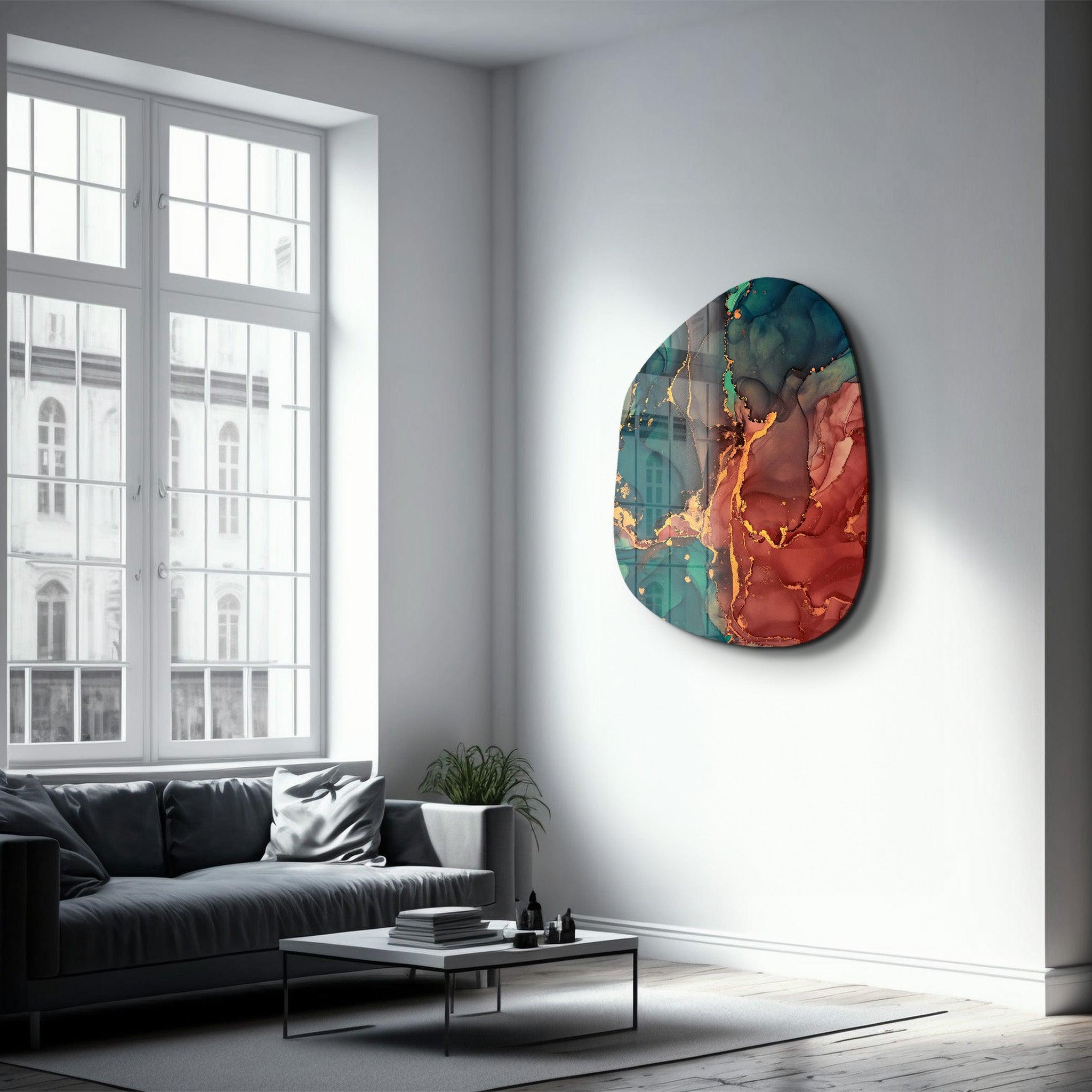 ・"Green and Red Marble"・Amorphous Collection Glass Wall Art - ArtDesigna Glass Printing Wall Art