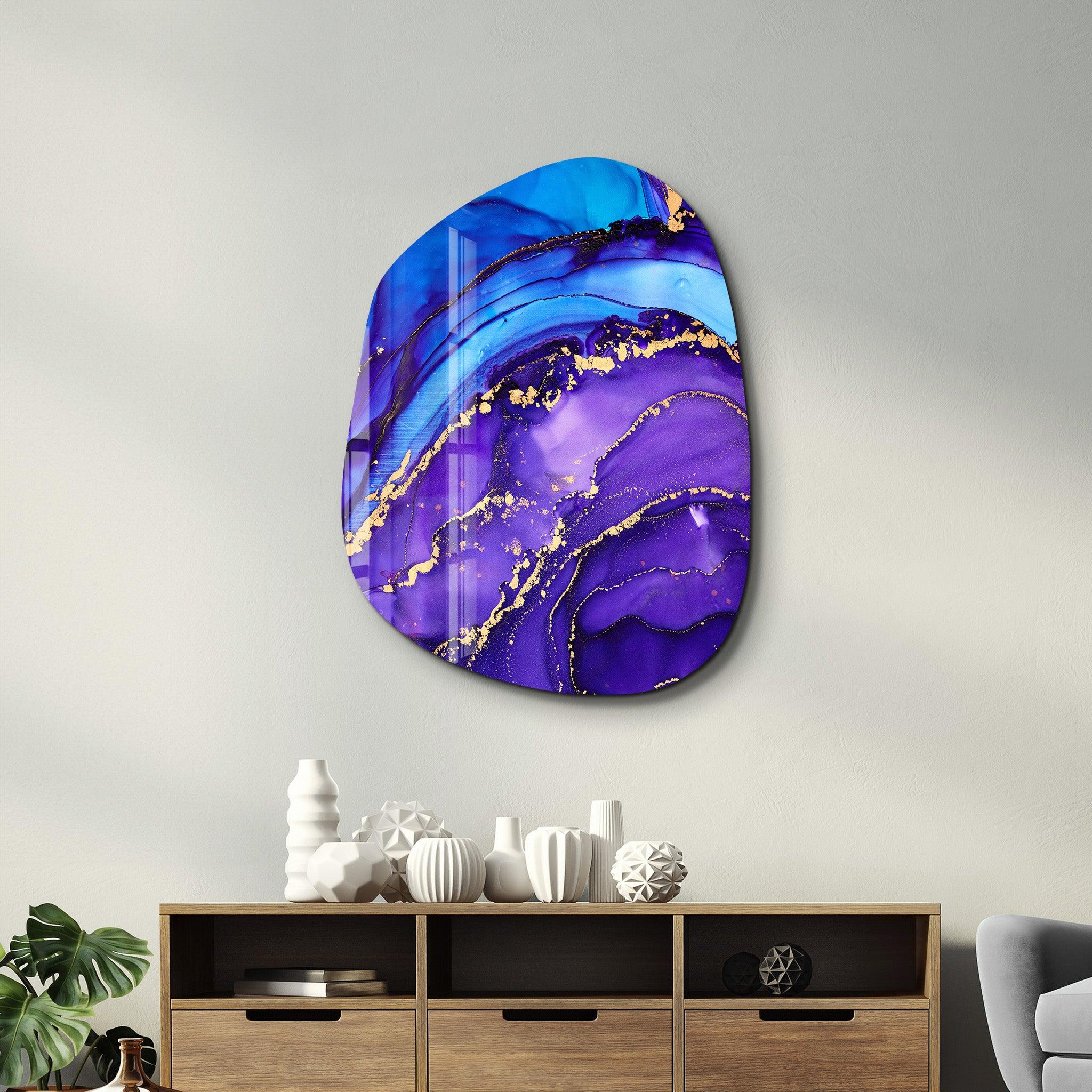 ・"Purple and Blue Marble"・Amorphous Collection Glass Wall Art - ArtDesigna Glass Printing Wall Art