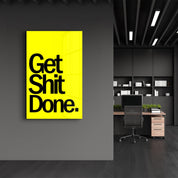 Get It Done Yellow | Designers Collection Glass Wall Art - Artdesigna