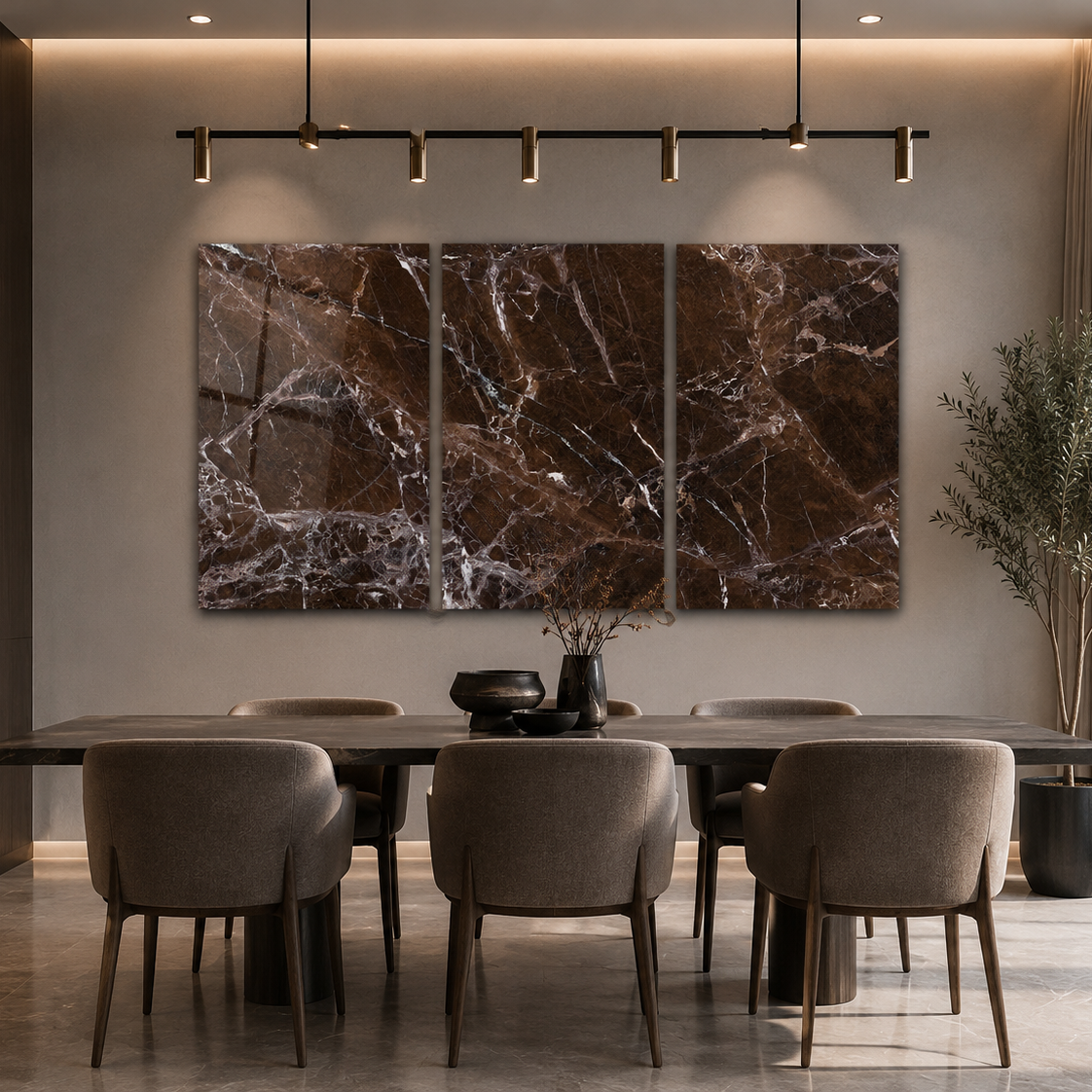 Mocha Brown Marble Trio | Glass Wall Art