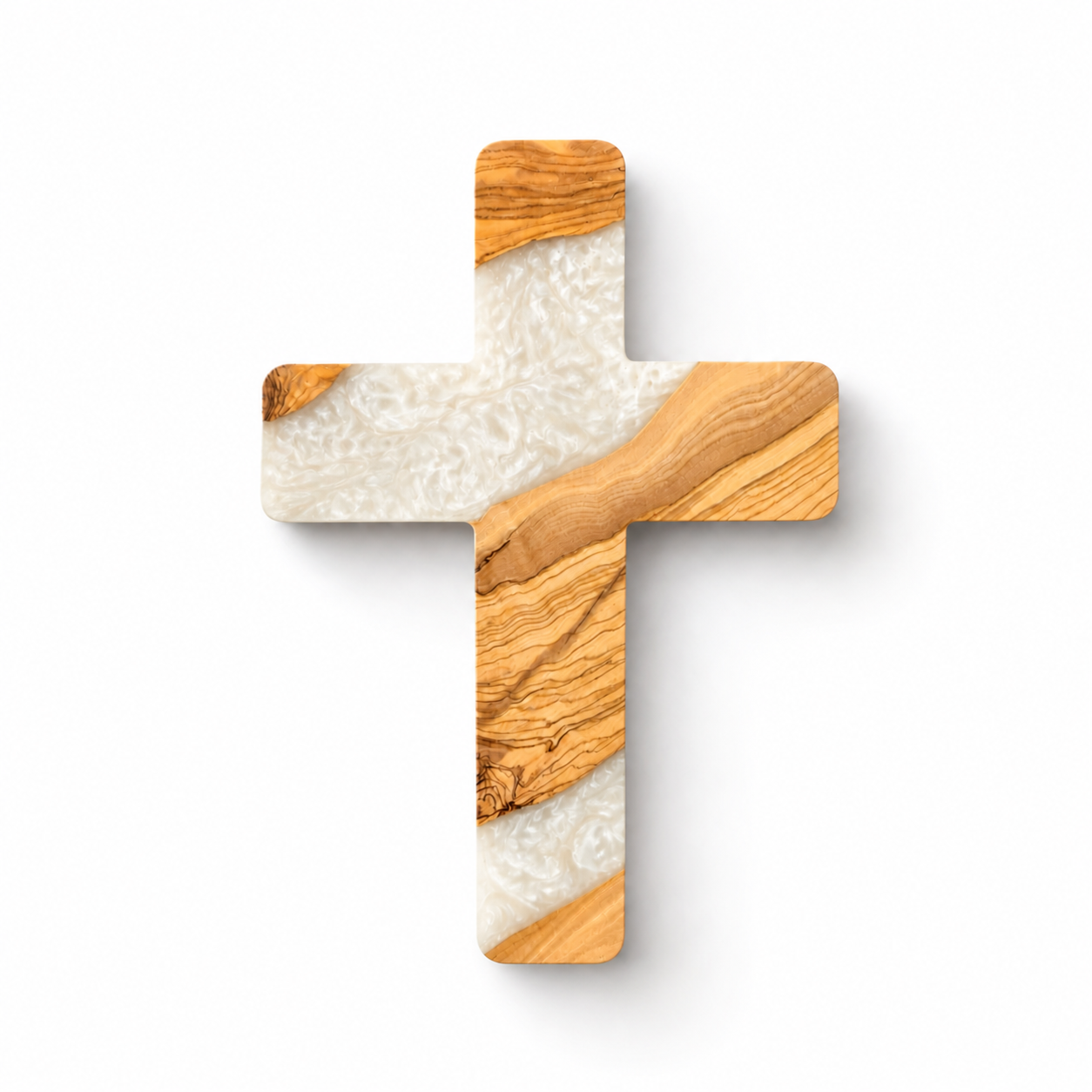 Handmade olive wood and artistic resin wall cross, decorative wood wall art with intricate design by Artdesigna.