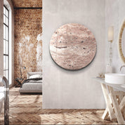 ・"Travertine - Moon - Beige Powder"・Rounded Glass Wall Art - ArtDesigna Glass Printing Wall Art