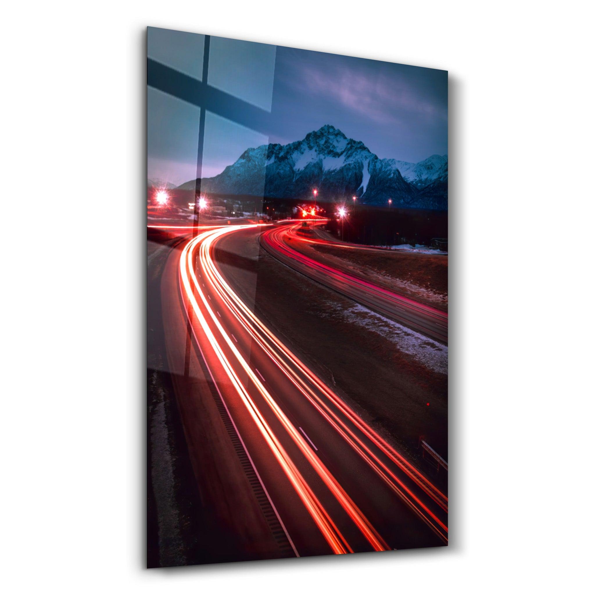 Road and Mountains | Glass Wall Art - Artdesigna