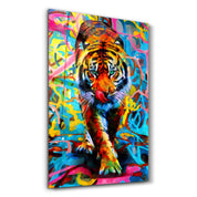 Abstract Colorful Tiger | Glass Wall Art - Artdesigna