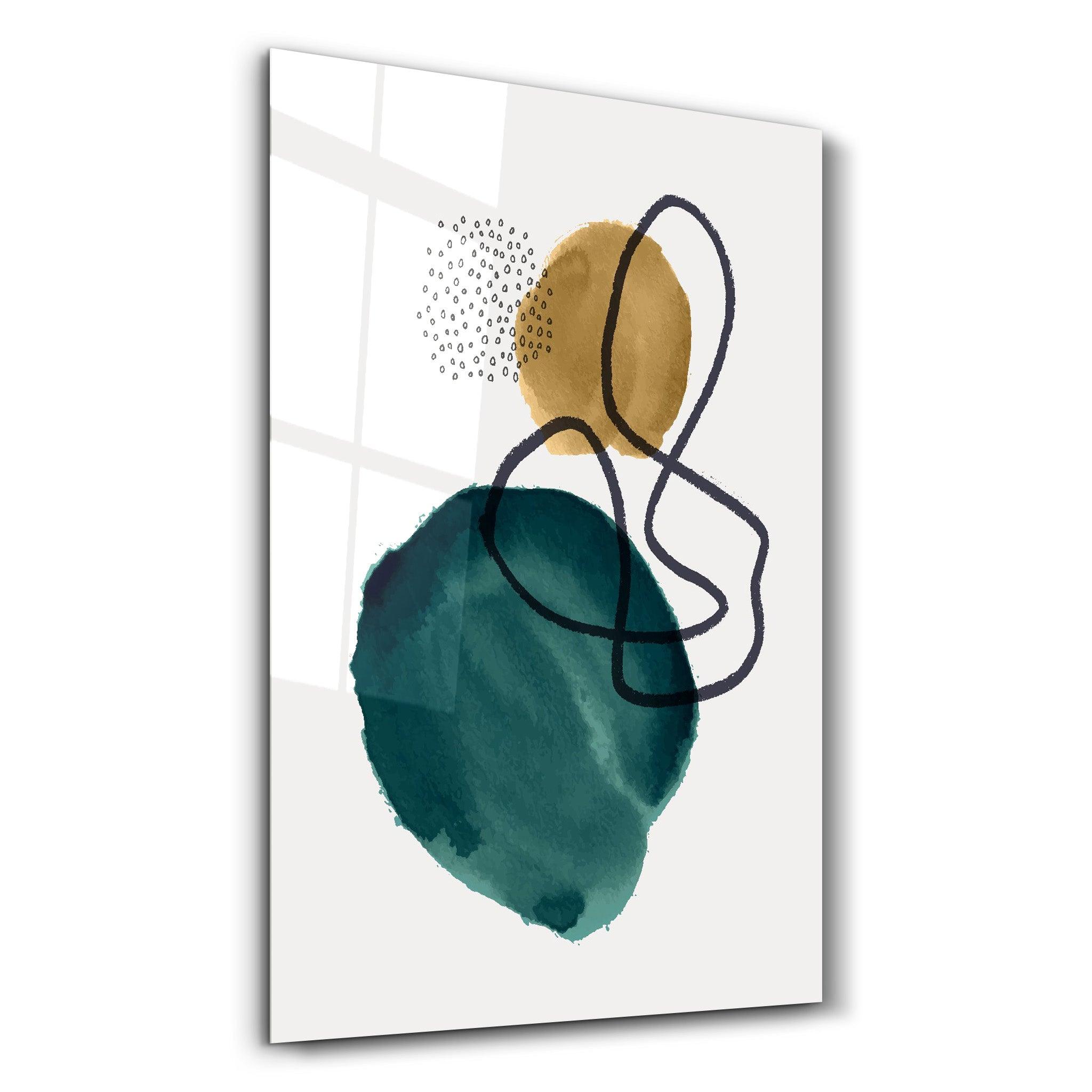 Green and Golden Shapes 1 | Glass Wall Art - Artdesigna