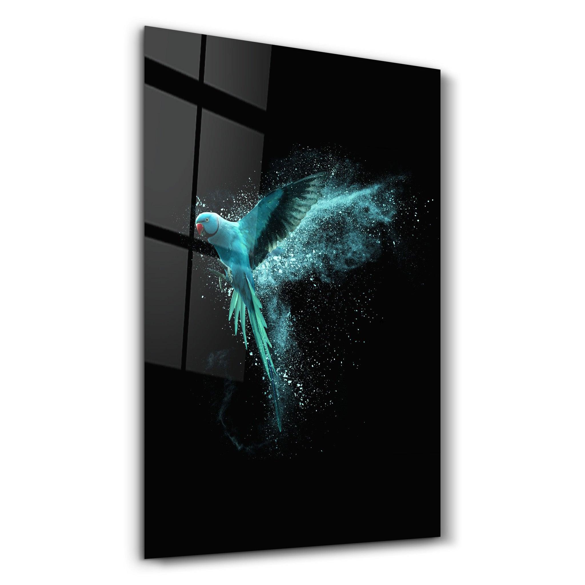 Turquoise Parrot | Glass Wall Art - Artdesigna