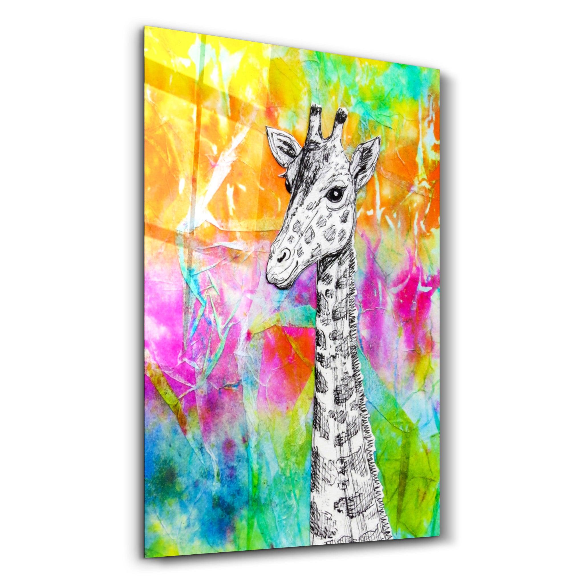 Colorful Giraffe | Glass Wall Art - Artdesigna