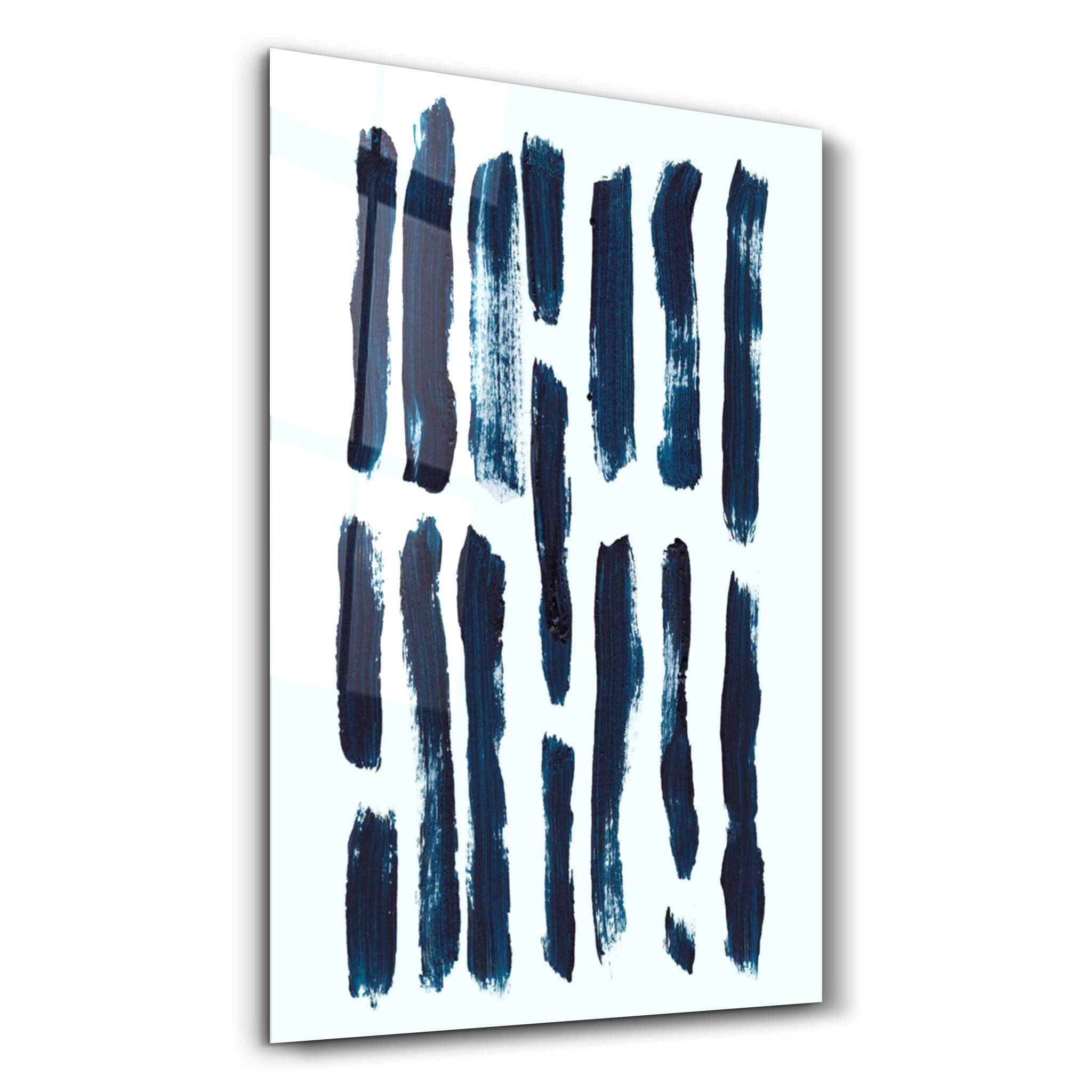 Blue Brush Marks V2 | Glass Wall Art - Artdesigna