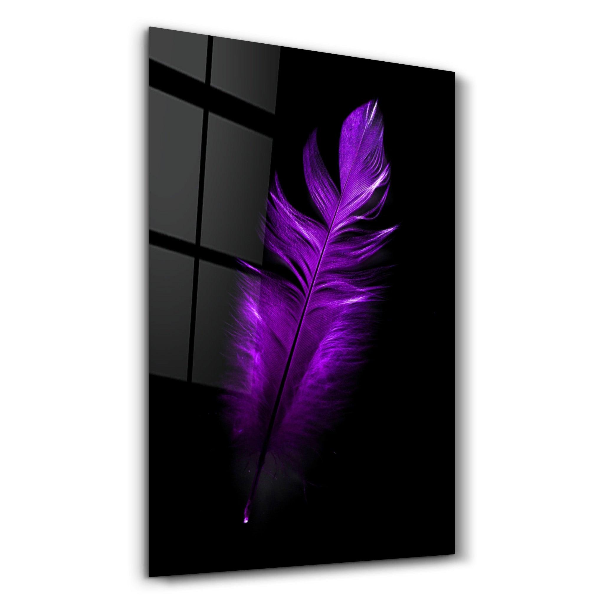 Purple Feather | Glass Wall Art - Artdesigna