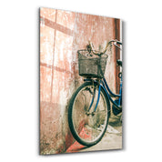 Bicycle with Basket | Glass Wall Art - Artdesigna