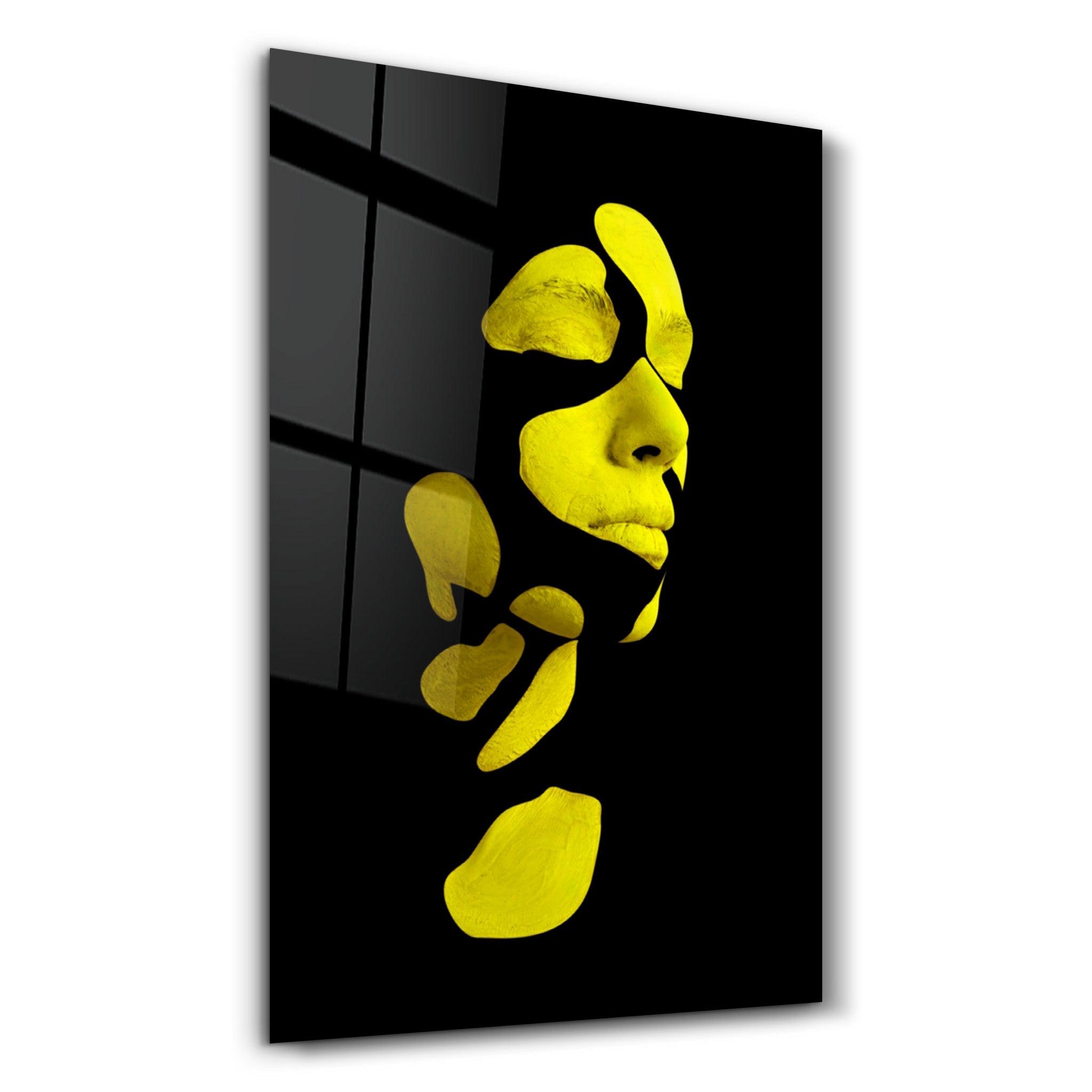 Mysterious Yellow Face | Glass Wall Art - Artdesigna