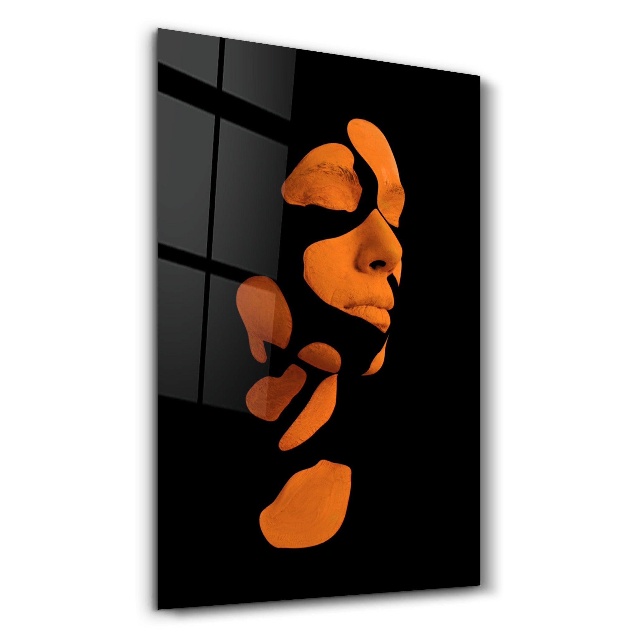 Mysterious Orange Face | Glass Wall Art - Artdesigna