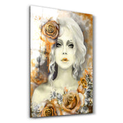 Silent Rose Woman Portrait | Glass Wall Art - Artdesigna