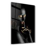 Golden Lips v1 | Glass Wall Art - Artdesigna