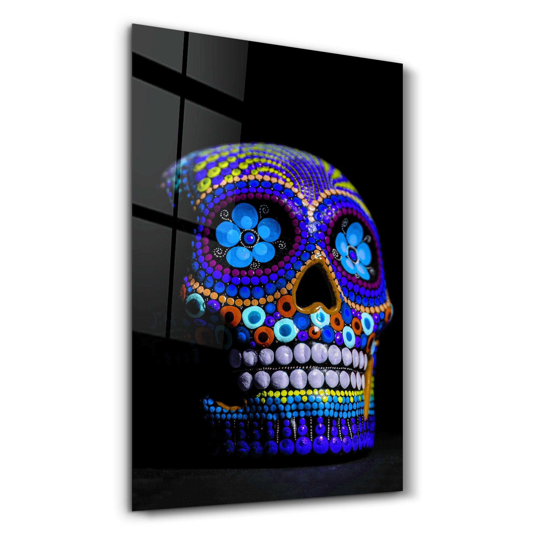 Sugar Skull -Mexican Skull V2 | Designers Collection Glass Wall Art - Artdesigna