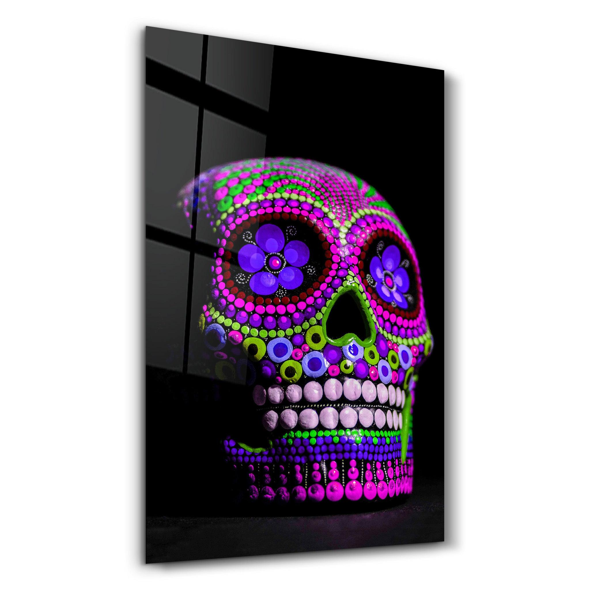 Sugar Skull -Mexican Skull V1 | Designers Collection Glass Wall Art - Artdesigna