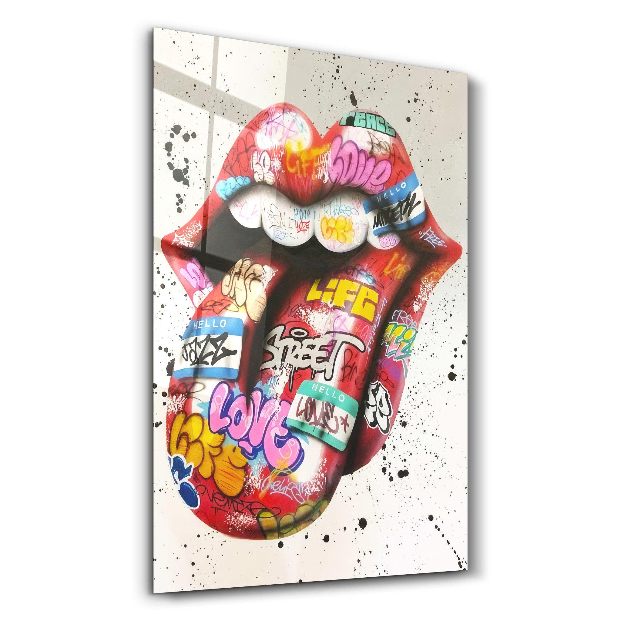 Tongue - Red | Designer's Collection Glass Wall Art - Artdesigna