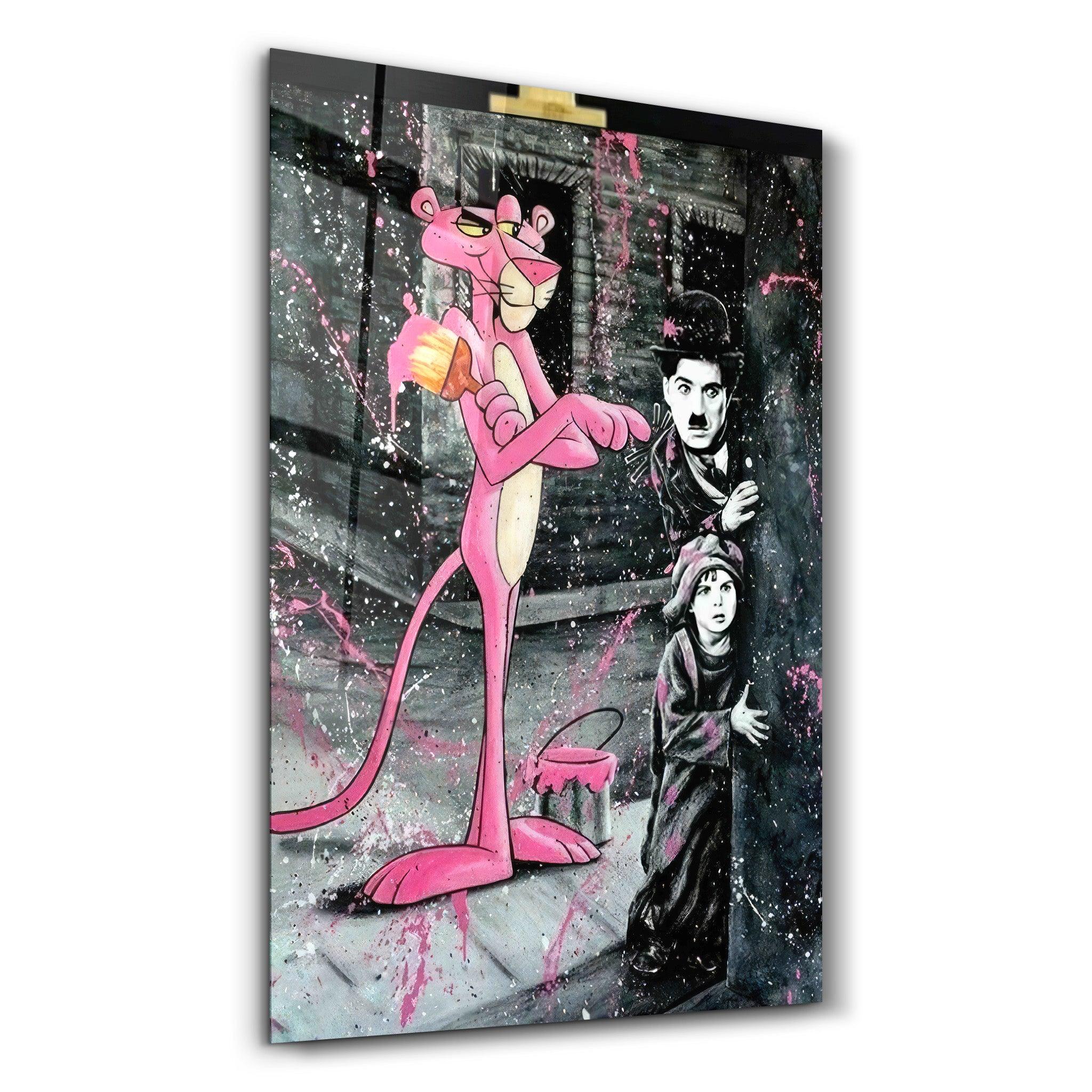 Pink Panther & Charlie | Designer's Collection Glass Wall Art - Artdesigna