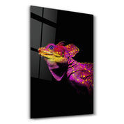 Iguana Magenta | Designer's Collection Glass Wall Art - Artdesigna