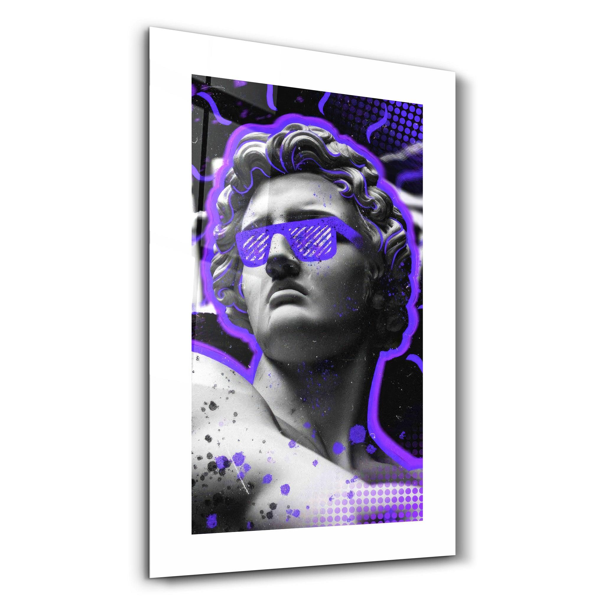 Statue Pop Art Purple | Designer's Collection Glass Wall Art - Artdesigna