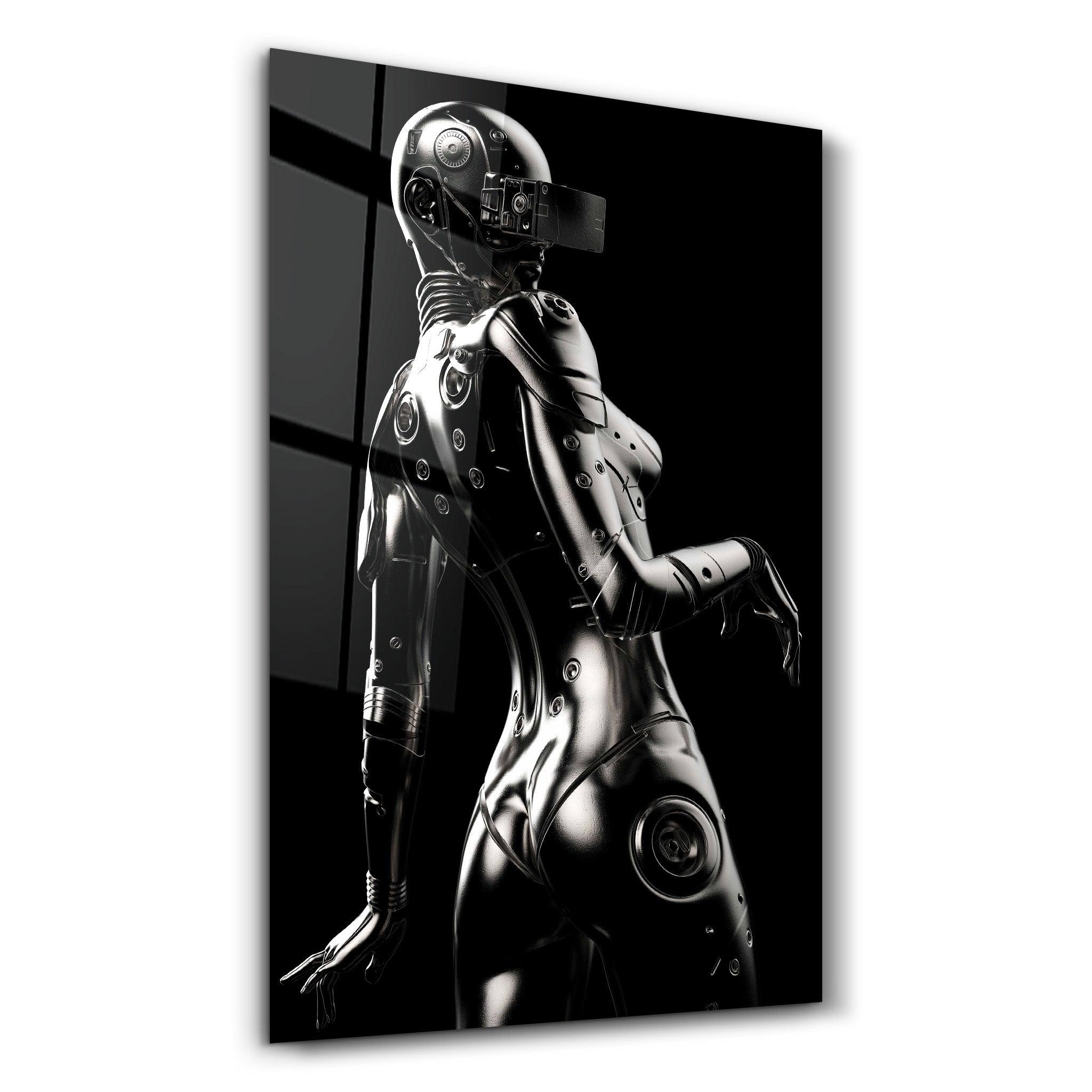 Robo Girl Silver | Designer's Collection Glass Wall Art - Artdesigna