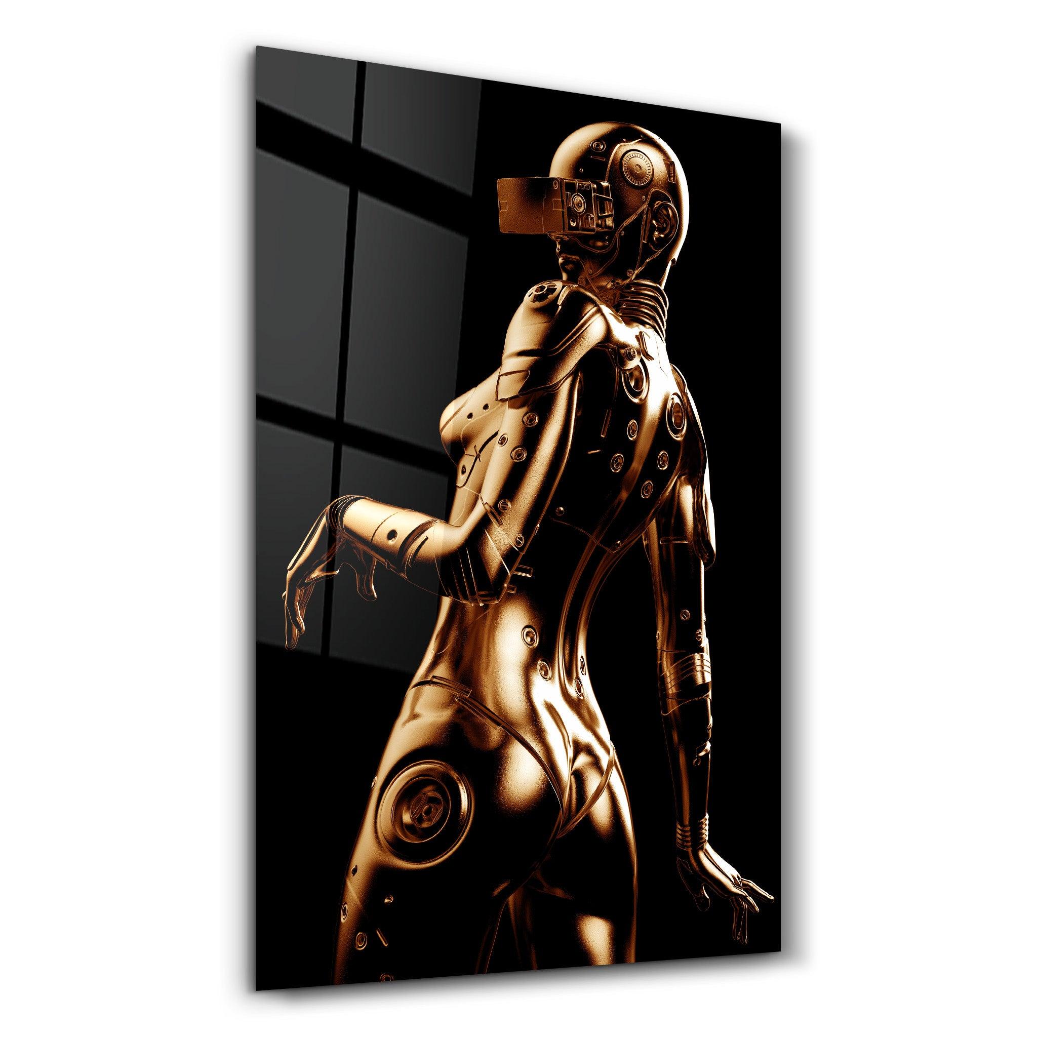 Robo Girl Gold | Designer's Collection Glass Wall Art - Artdesigna