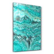 Abstract Turquoise Ink Drops | Designer's Collection Glass Wall Art - Artdesigna