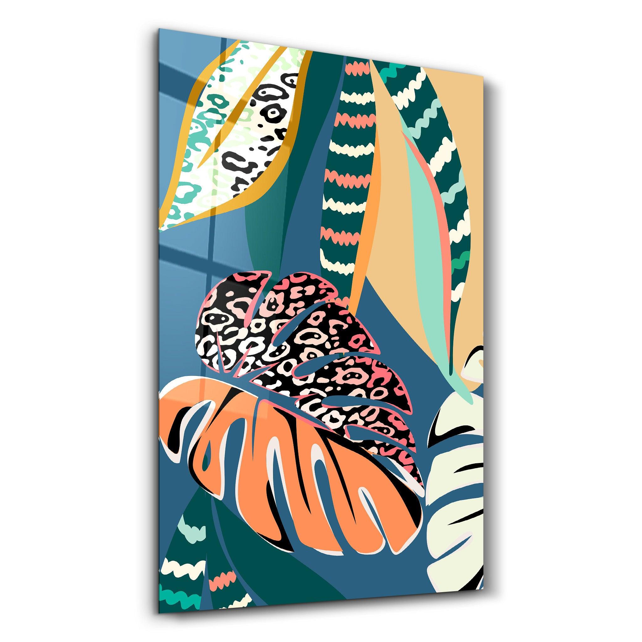 Tropical Leaves Illustration 5 | Glass Wall Art - Artdesigna