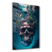 Skull in the Secret Sea | Secret World Collection Glass Wall Art - Artdesigna