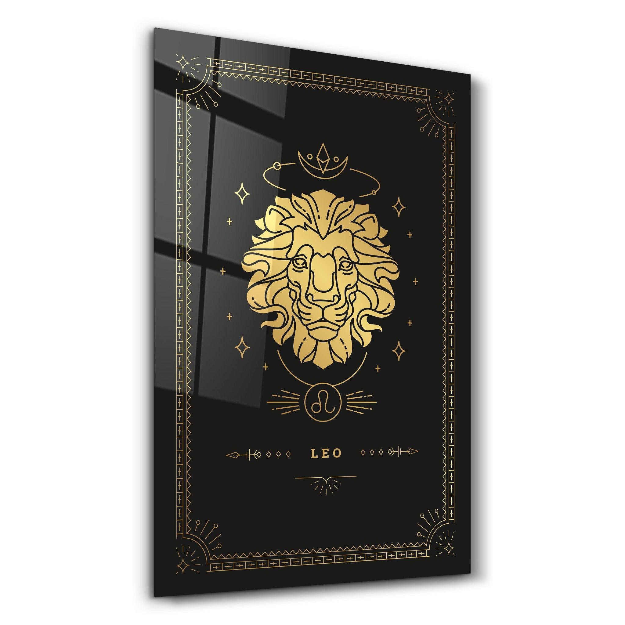 LEO | Black Zodiac Collection Glass Wall Art - Artdesigna