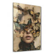 Butterflies on my Head - Glass Wall Art - Artdesigna