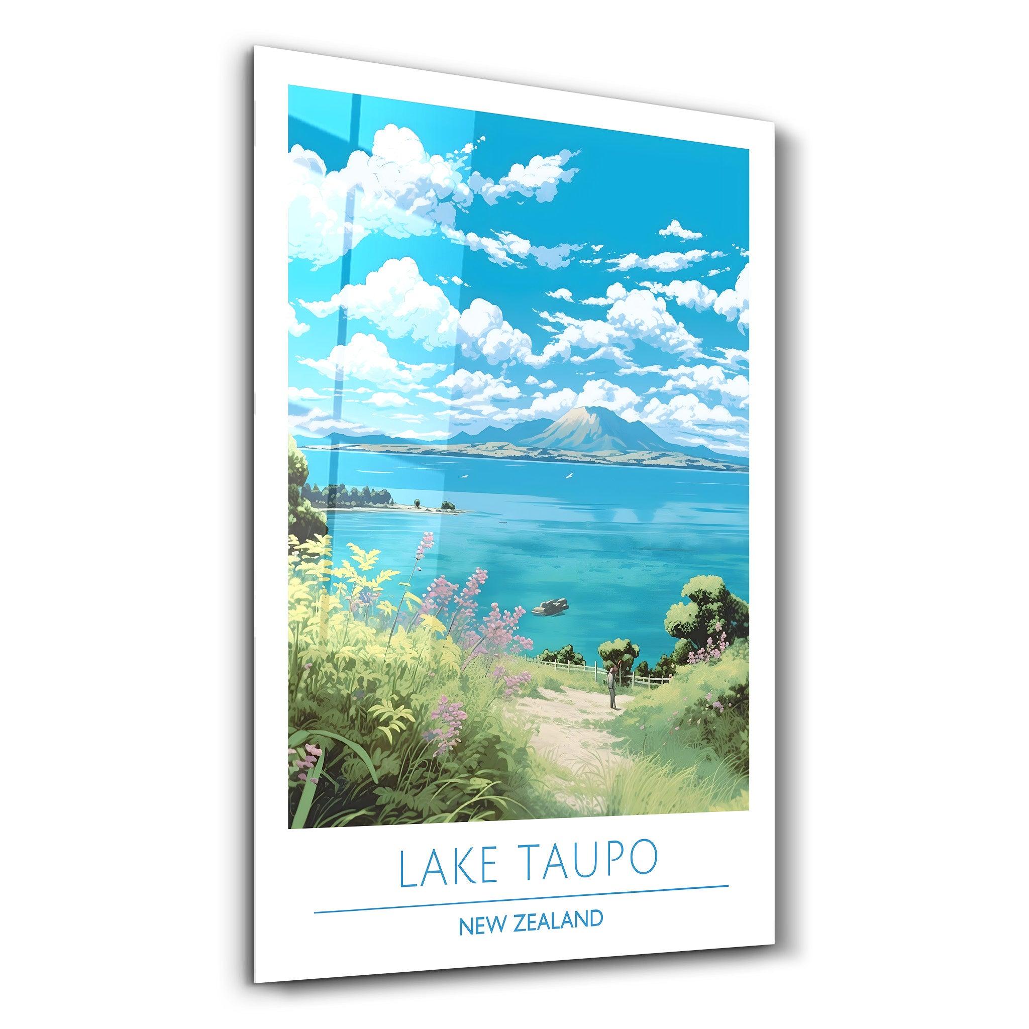 Lake Taupo New Zealand-Travel Posters | Glass Wall Art - Artdesigna