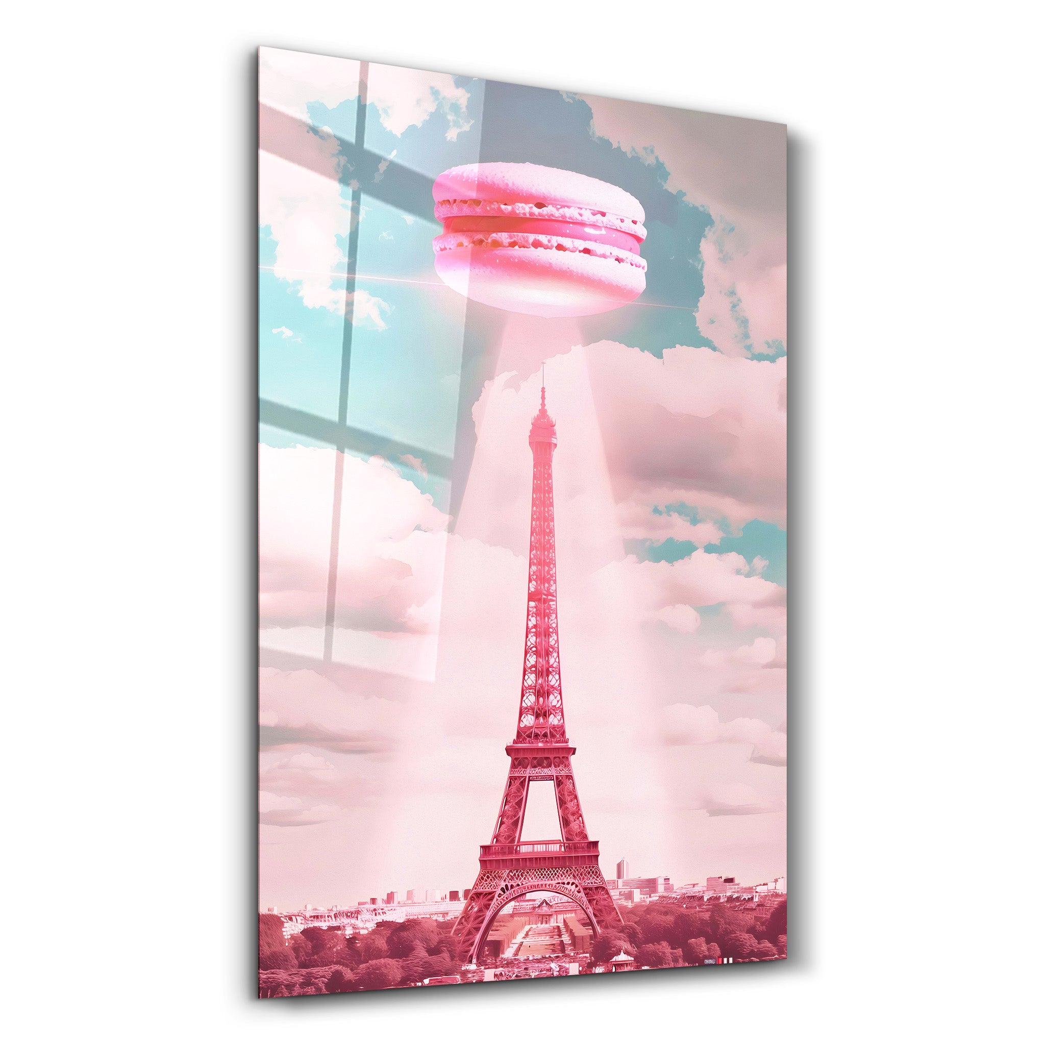 Pink Macarons and Eiffel Tower - Glass Wall Art - Artdesigna