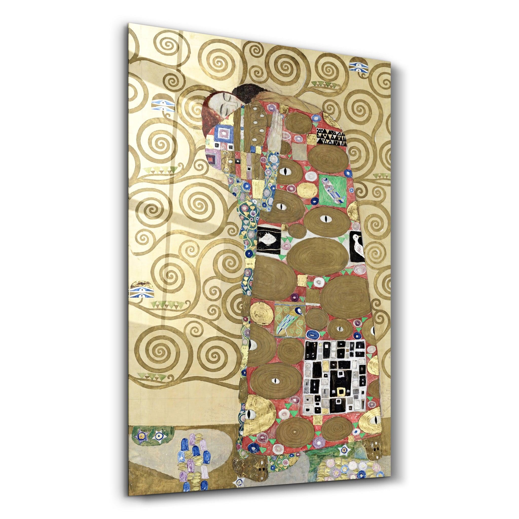 Gustav Klimt's Fulfillment (1910–1911) | Glass Wall Art - Artdesigna