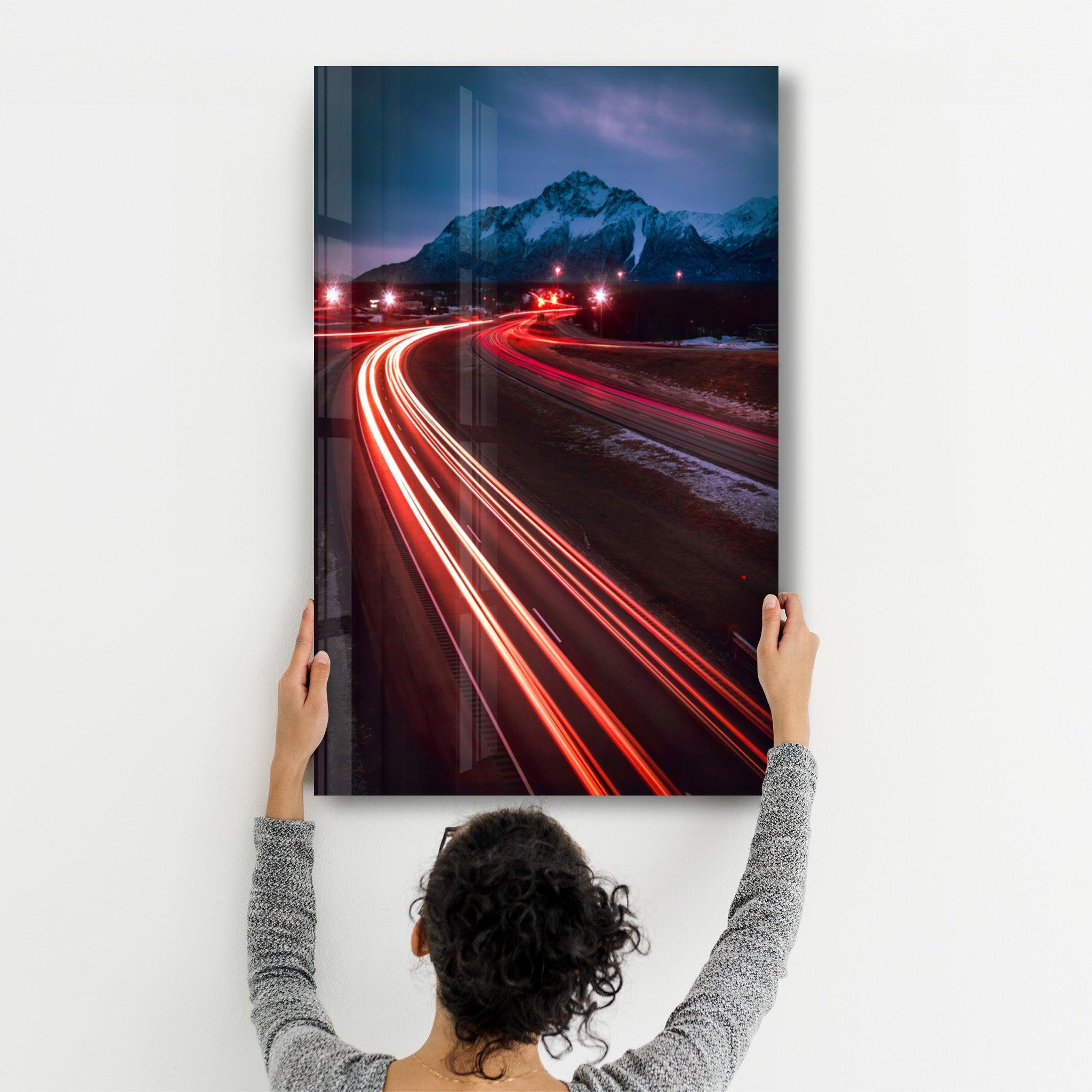 Road and Mountains | Glass Wall Art - Artdesigna