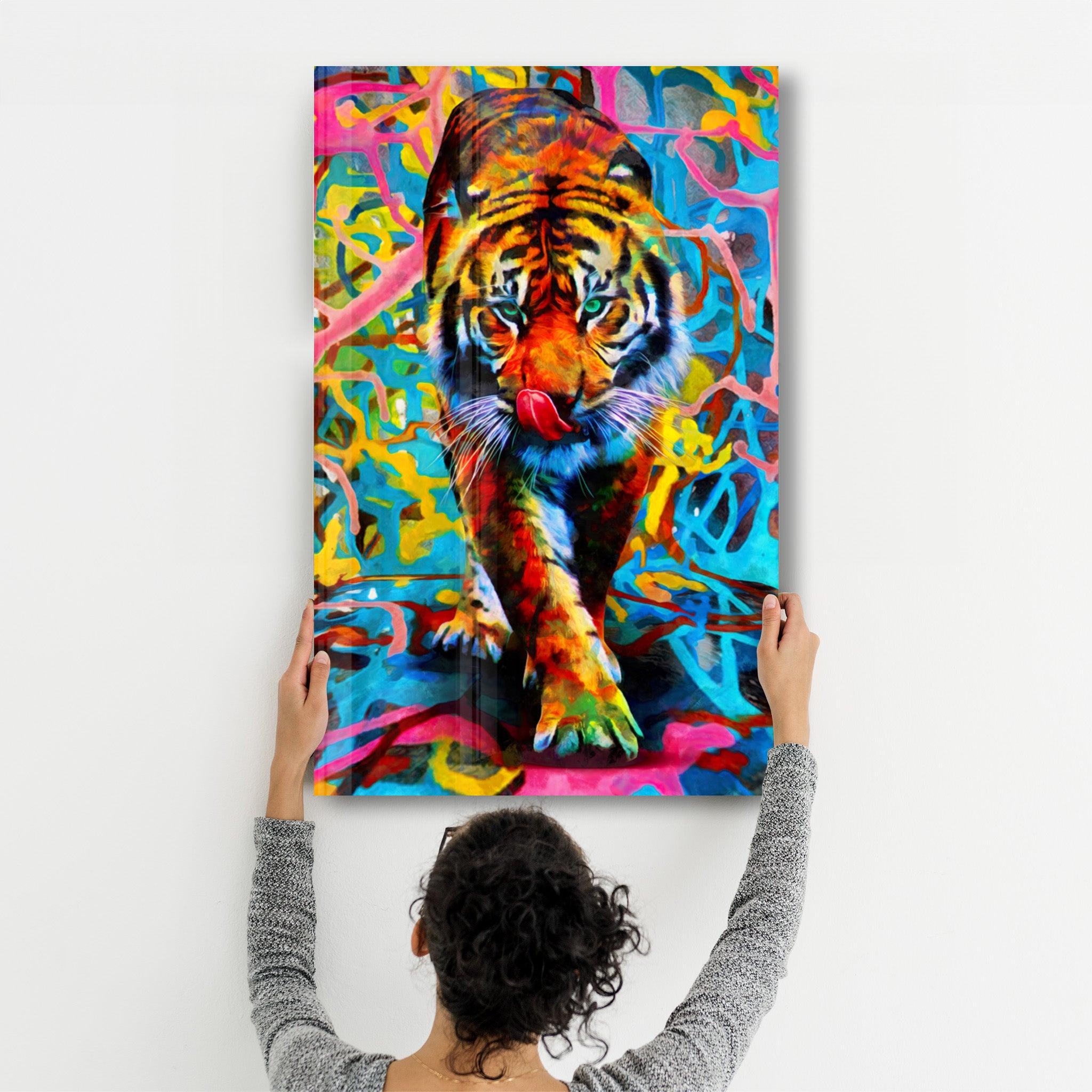 Abstract Colorful Tiger | Glass Wall Art - Artdesigna