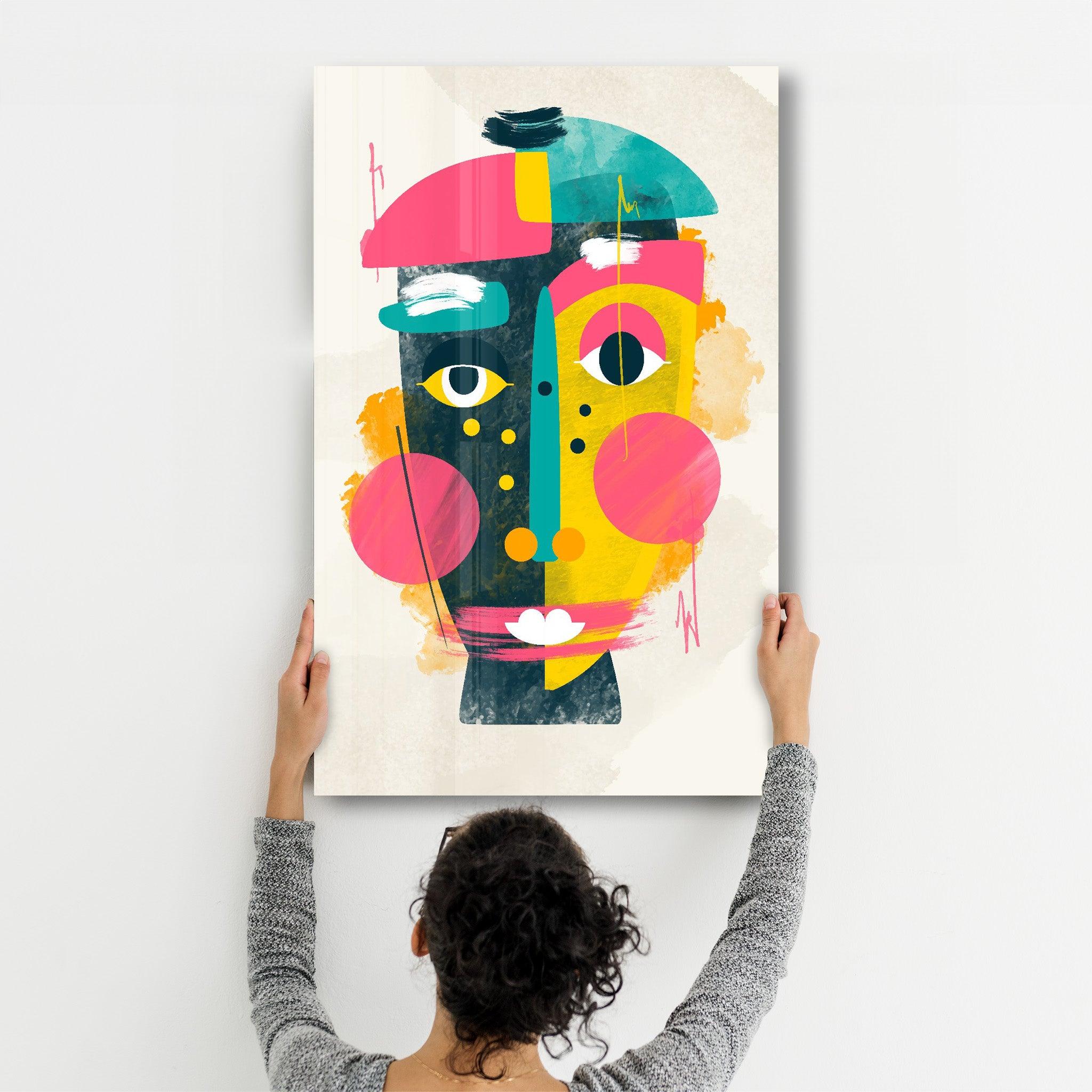 Abstract Colorful Face V1 | Glass Wall Art - Artdesigna