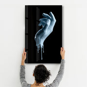 Blue Hand | Glass Wall Art - Artdesigna