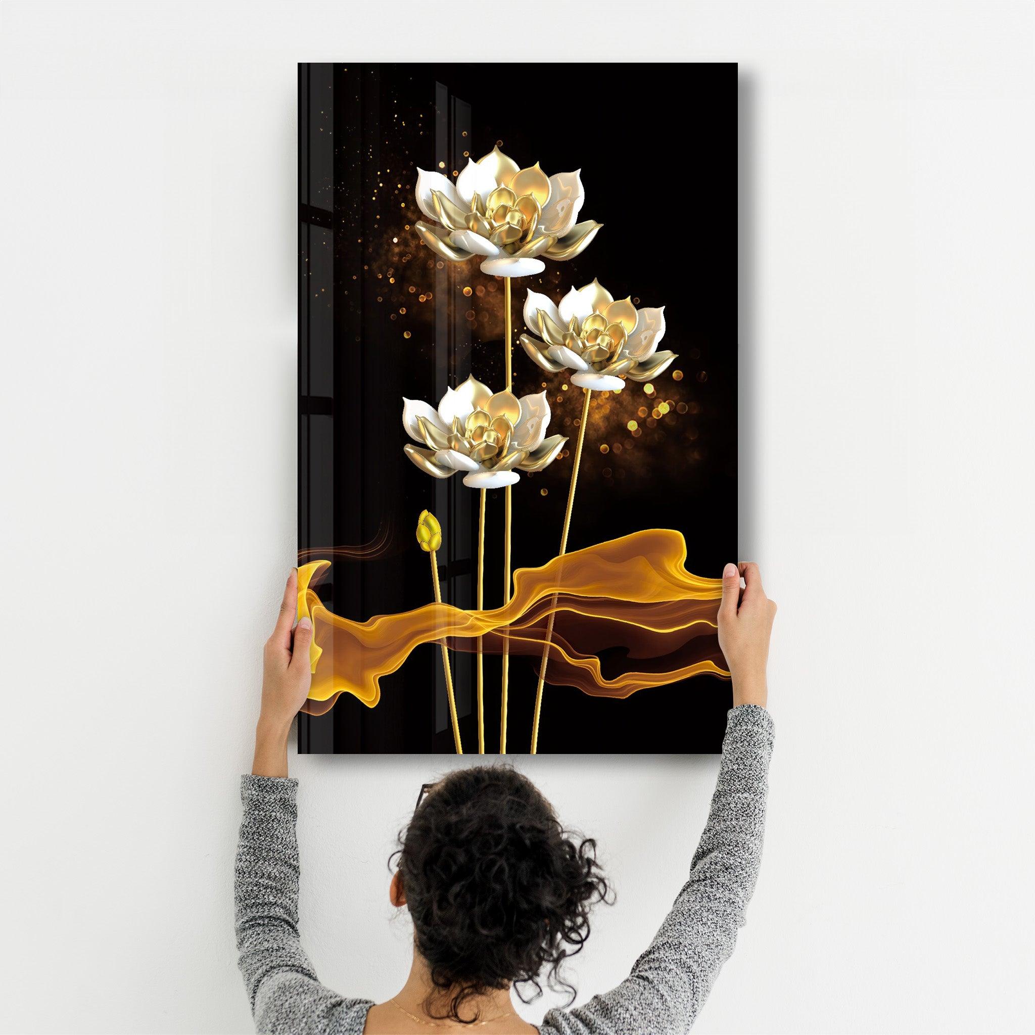 The Golden Leaf Plant | Glass Wall Art - Artdesigna