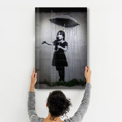 Banksy - Girl with an umbrella | Glass Wall Art - Artdesigna