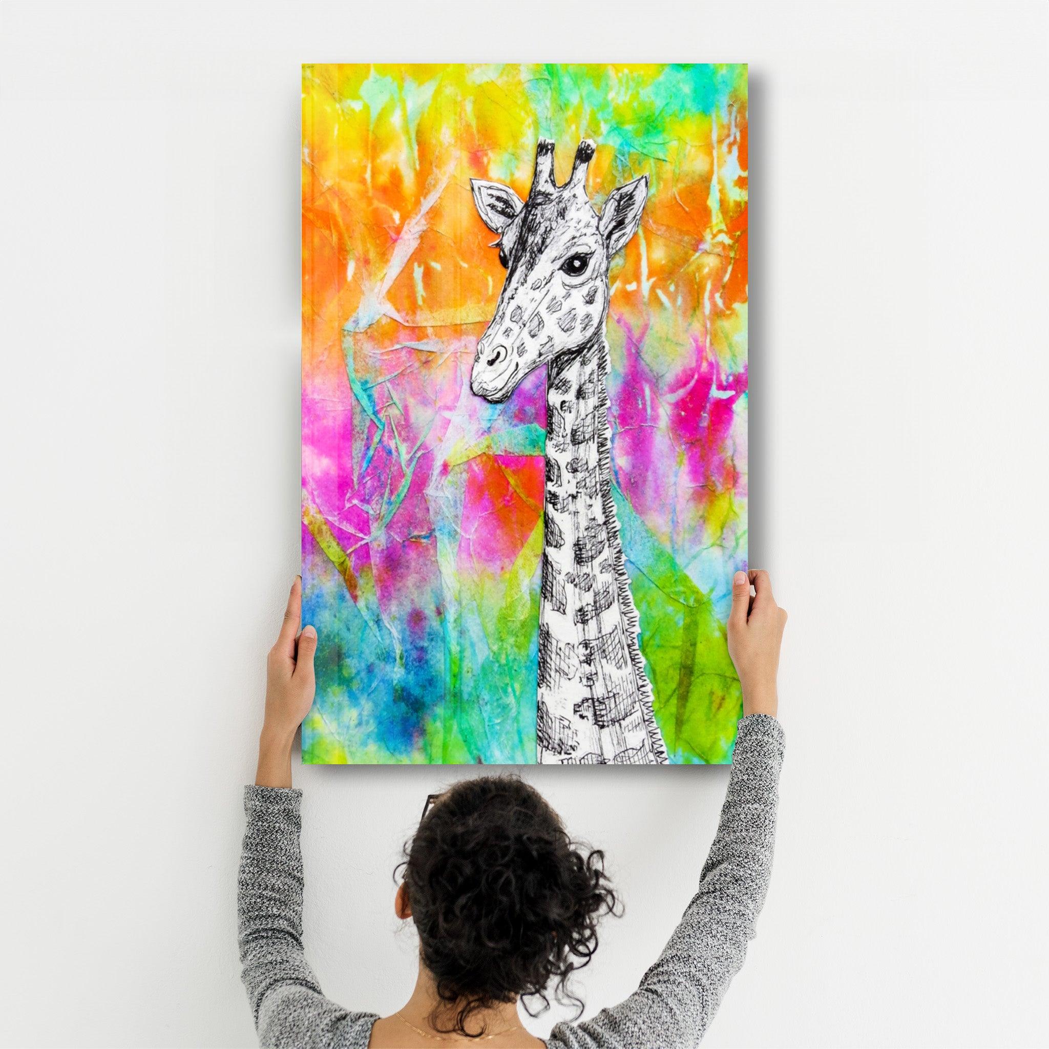 Colorful Giraffe | Glass Wall Art - Artdesigna