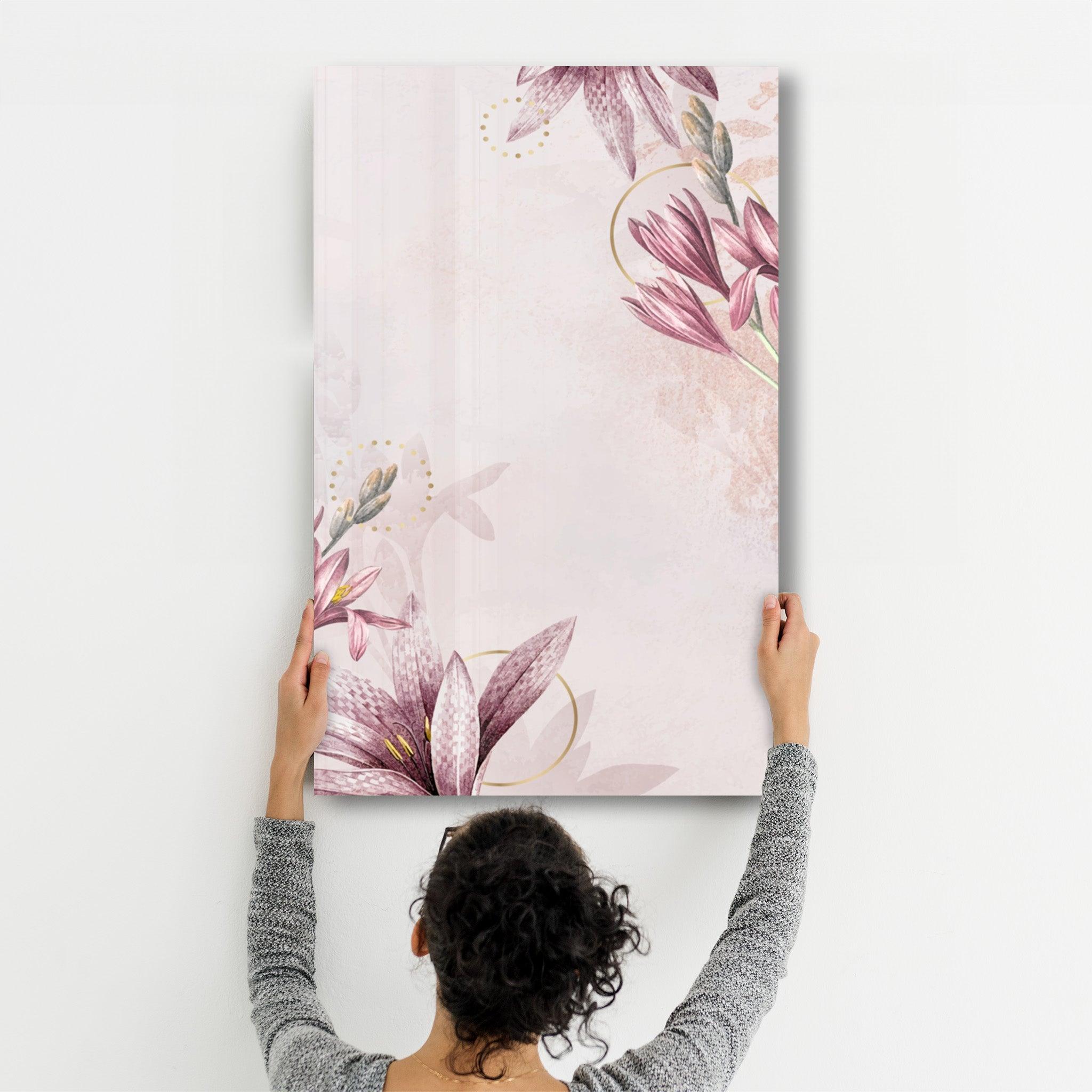 Pink Flower Pattern | Glass Wall Art - Artdesigna