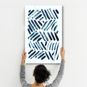 Blue Brush Marks | Glass Wall Art - Artdesigna